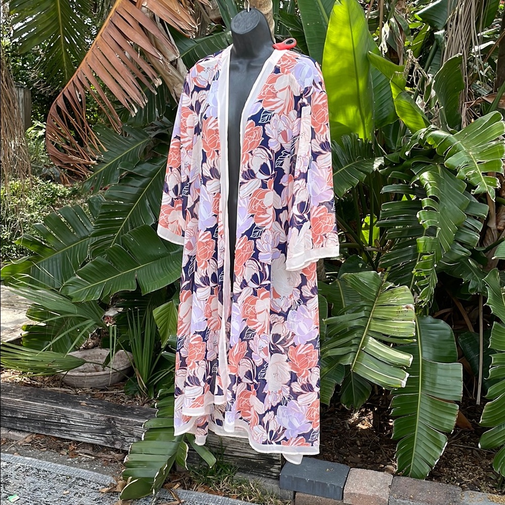 Torrid Florecer, sheer high low duster jacket or swim cover-up